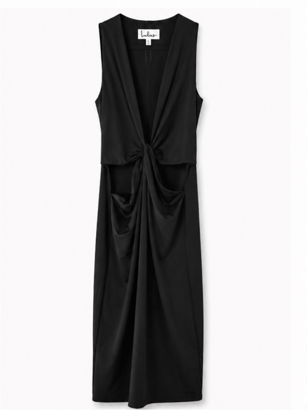 Tobi Black Sleeveless Twist-Knot Midi Dress